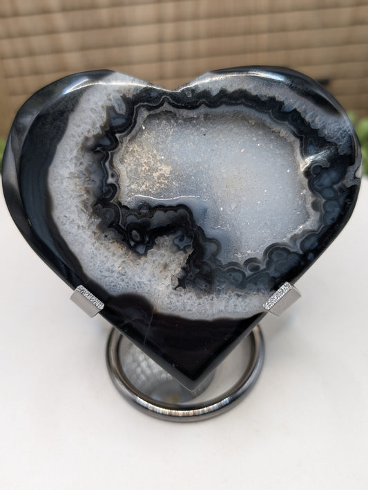 Black Lace Agate Druzy Heart