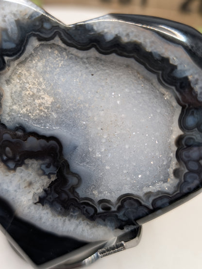 Black Lace Agate Druzy Heart
