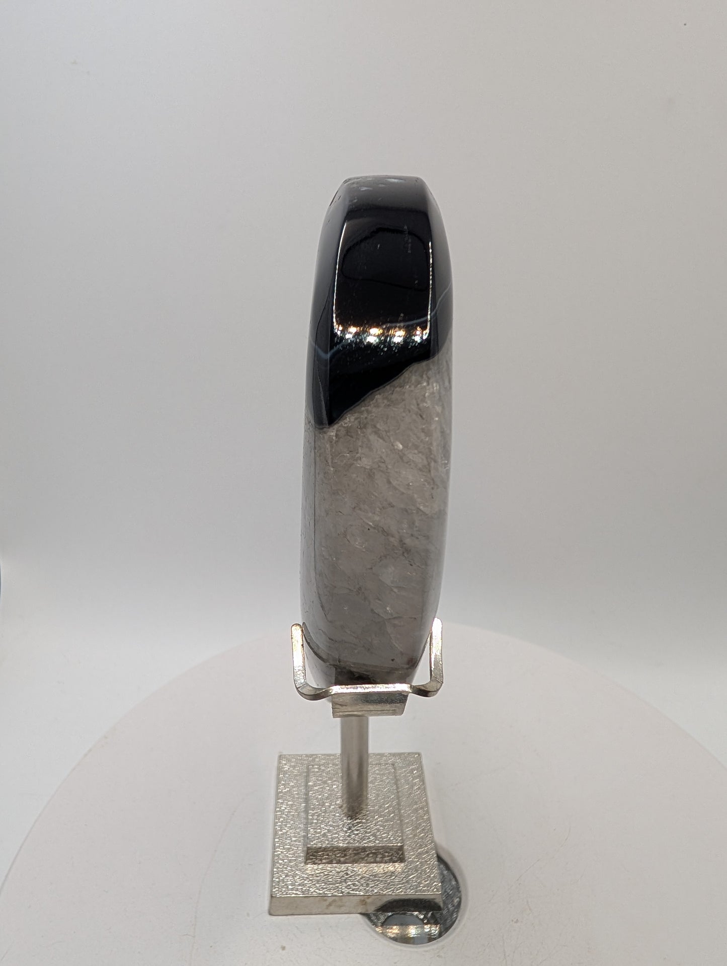 Black Lace Agate Druzy Crescent Moon on Stand