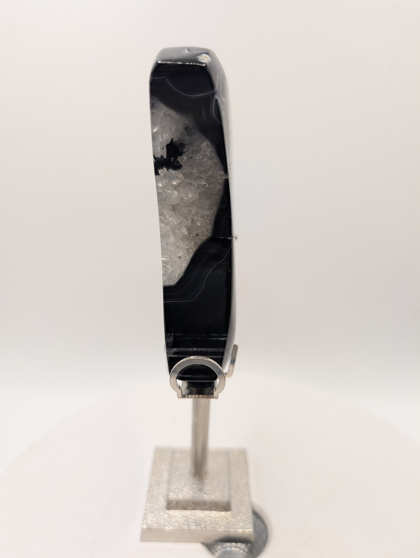 Black Lace Agate Druzy Crescent Moon on Stand
