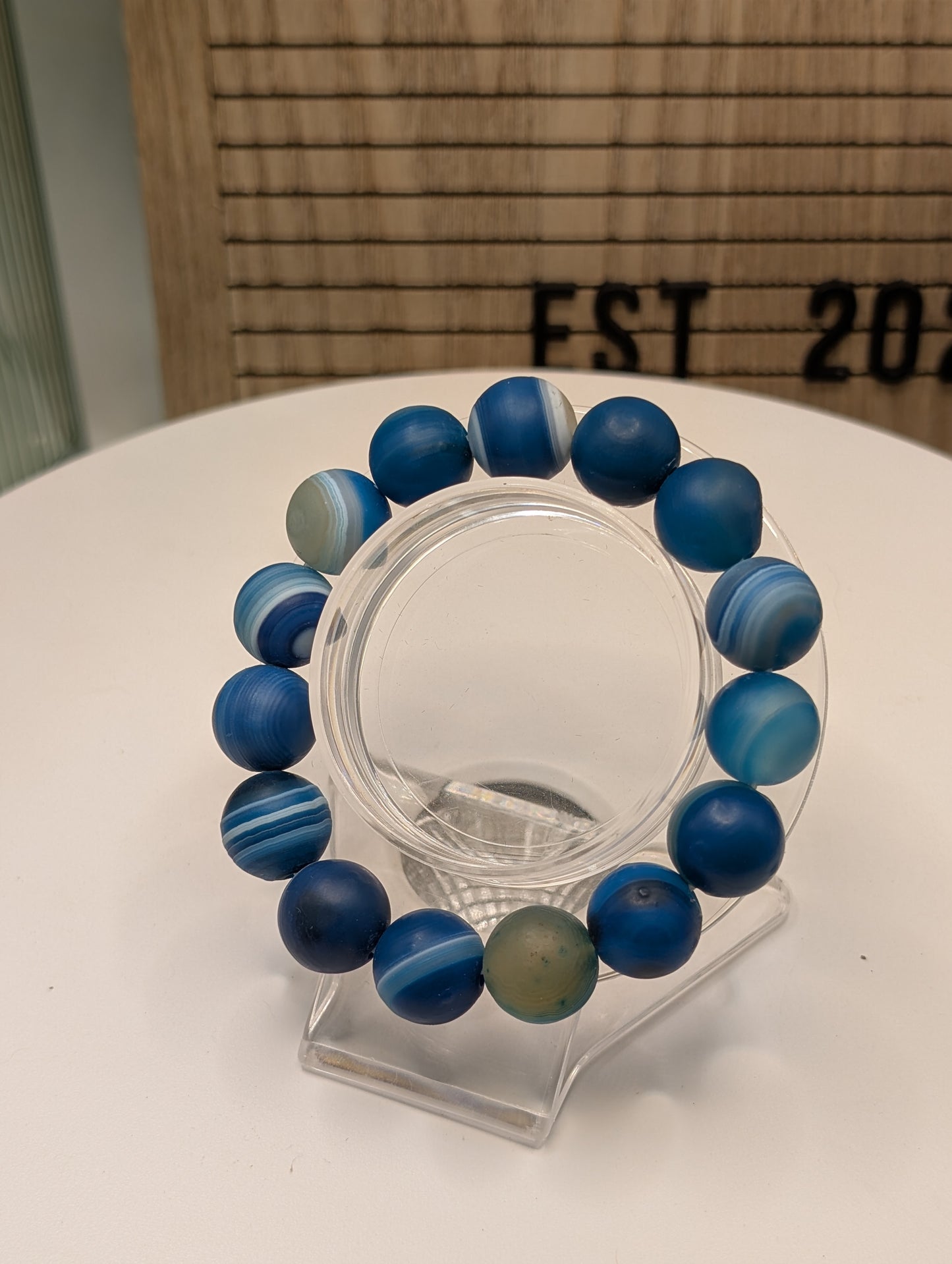 Gobi Agate 14mm Beaded Bracelet - Blue (Dyed)