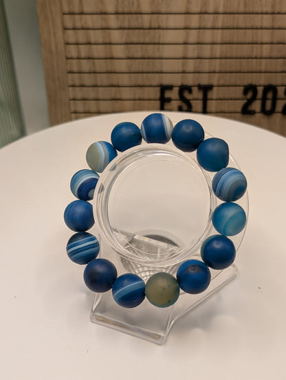 Gobi Agate 14mm Beaded Bracelet - Blue (Dyed)