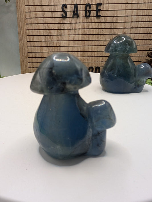 Blue-Green Fluorite Double Mushroom - Crystal Carving