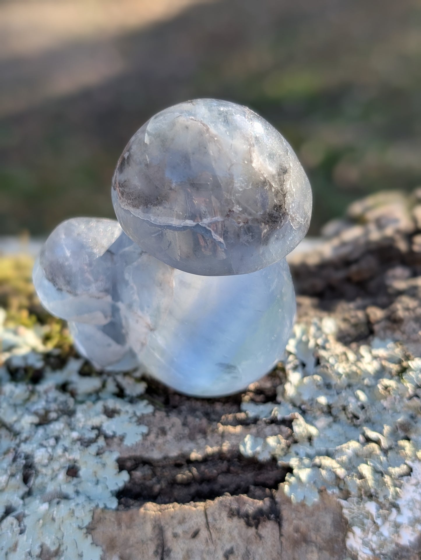 Blue-Green Fluorite Double Mushroom - Crystal Carving