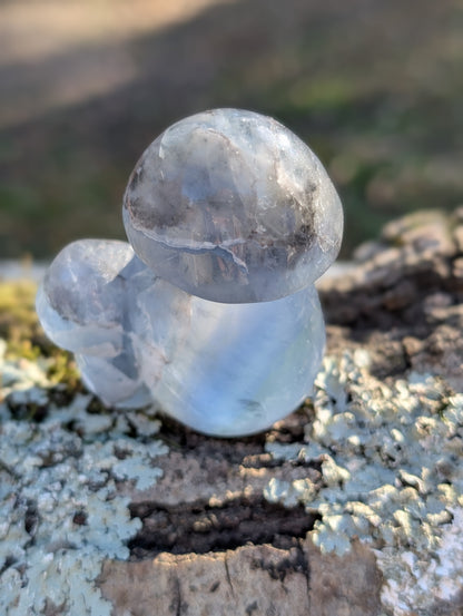 Blue-Green Fluorite Double Mushroom - Crystal Carving