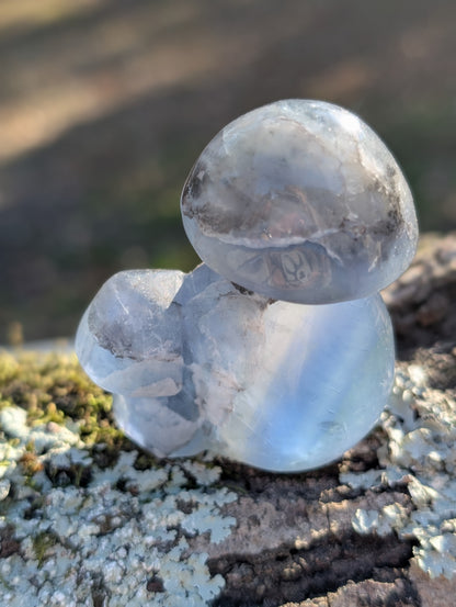 Blue-Green Fluorite Double Mushroom - Crystal Carving