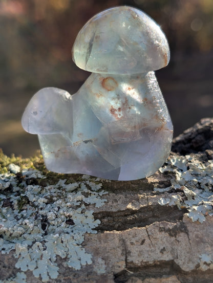 Blue-Green Fluorite Double Mushroom - Crystal Carving