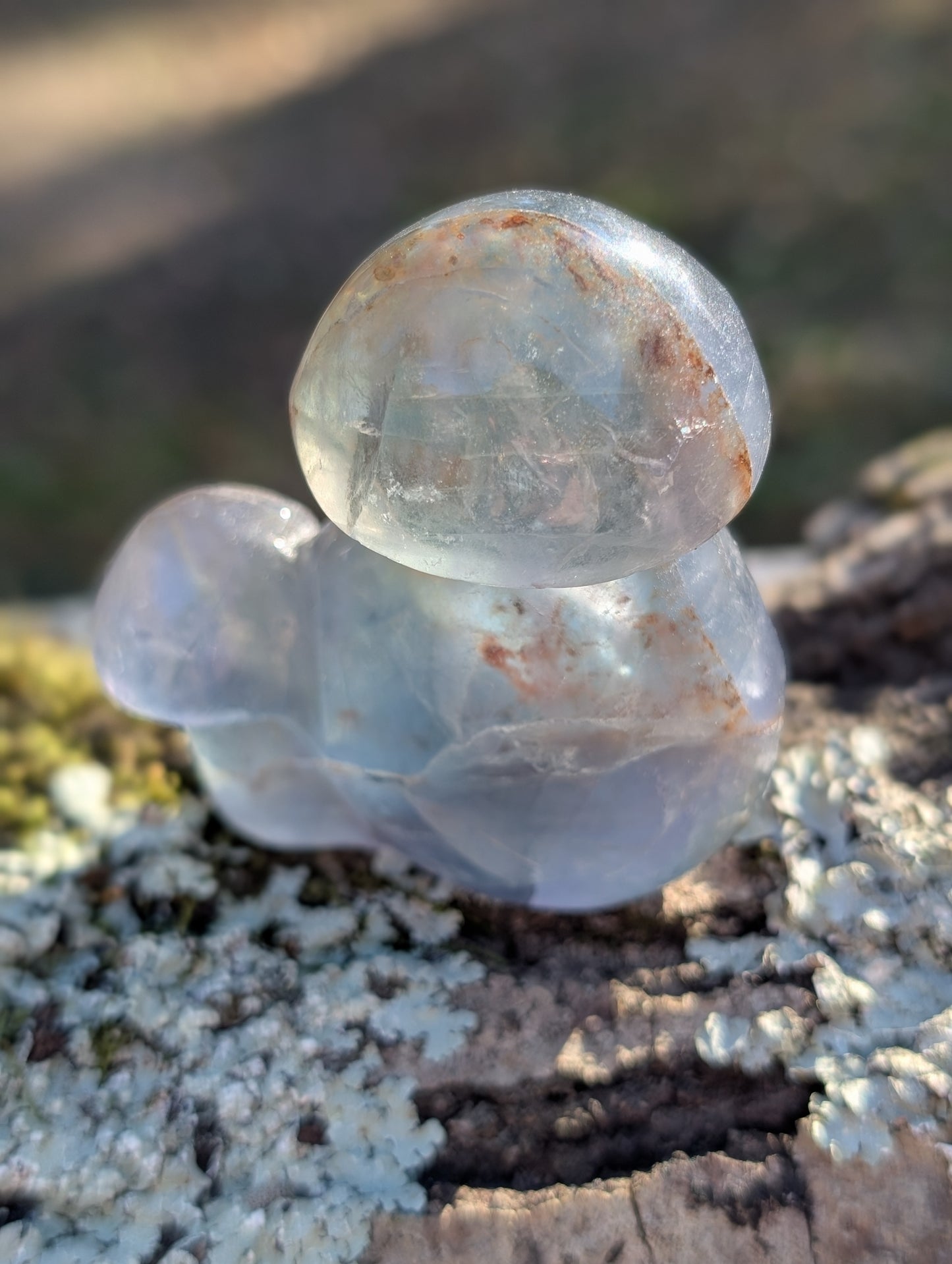 Blue-Green Fluorite Double Mushroom - Crystal Carving