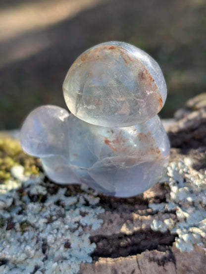 Blue-Green Fluorite Double Mushroom - Crystal Carving