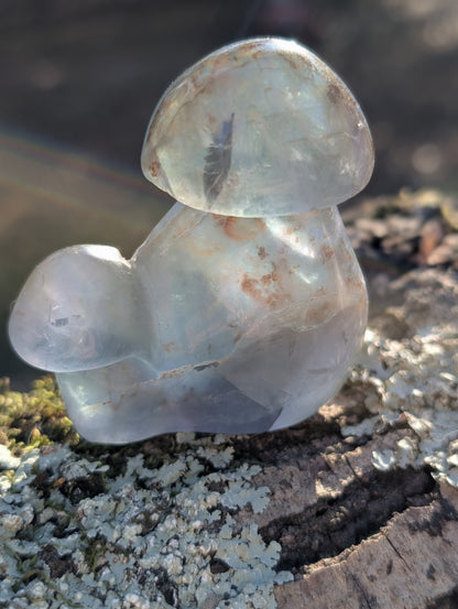 Blue-Green Fluorite Double Mushroom - Crystal Carving