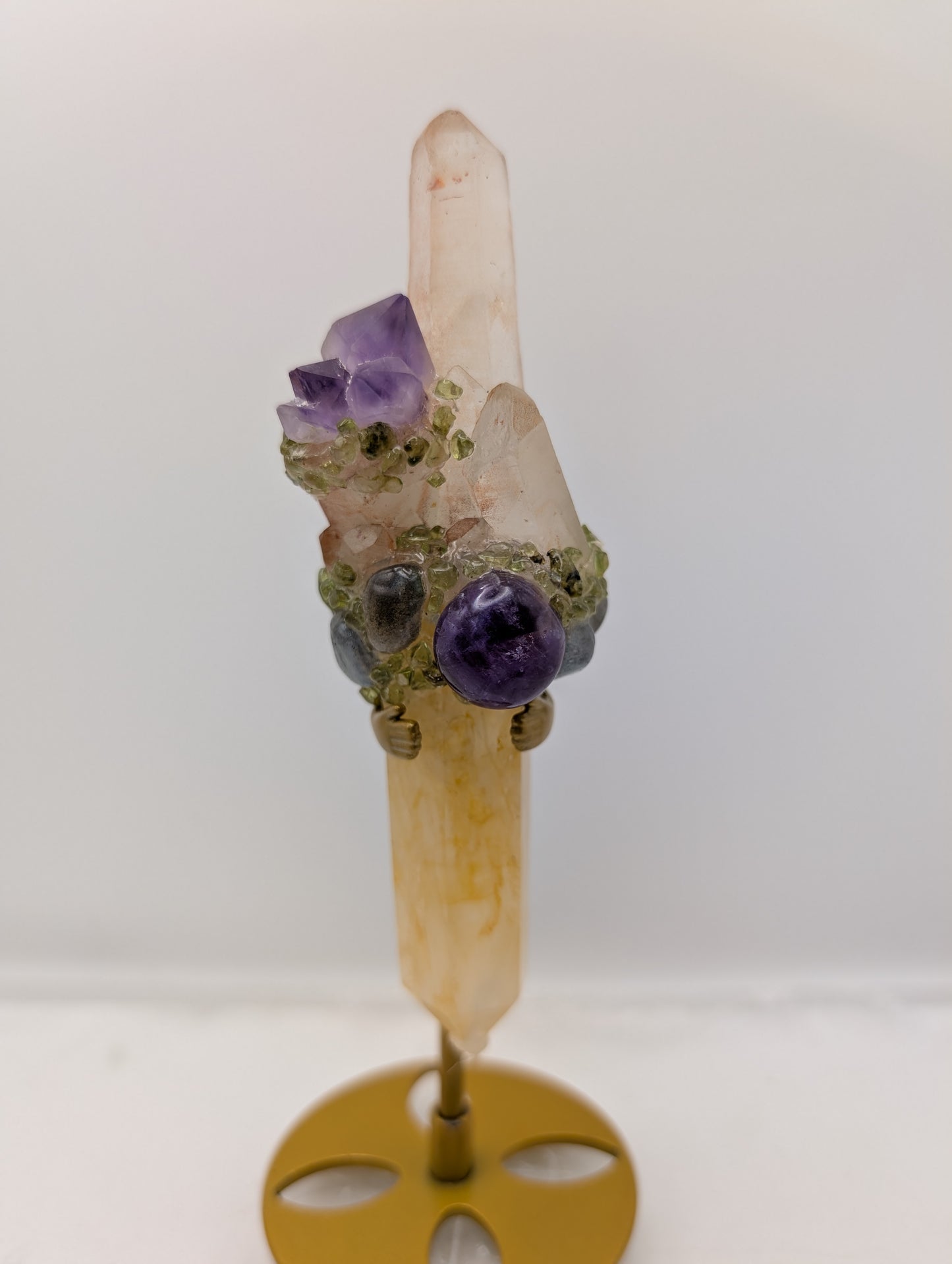Citrine Crystal Wand With Quartz Clusters & Adorned with Beautiful Tumbled Stones
