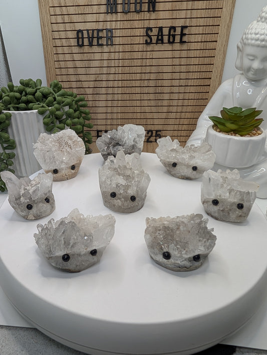 Clear Quartz Crystal Cluster Rock Buddies aka Hedgehogs - Up For Adoption!