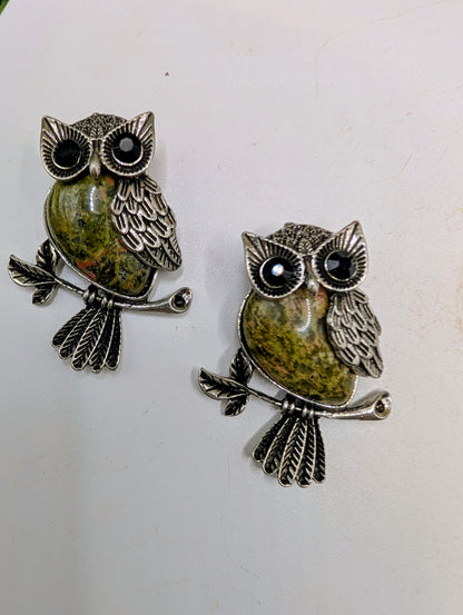 Silver & Crystal Owl Pendants - Gemstone Jewelry