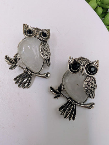 Silver & Crystal Owl Pendants - Gemstone Jewelry