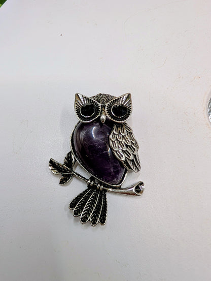 Silver & Crystal Owl Pendants - Gemstone Jewelry