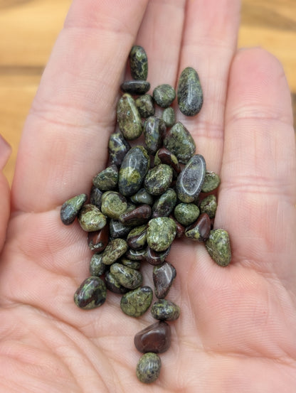 Dragon Blood Jasper stone chips with mottled green red and brown coloring