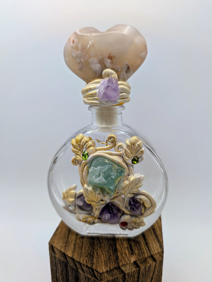 Crystal Infused Glass Bottles with Polished & Raw Stones – Airtight Lid & Tumbles for Moon Water Charging