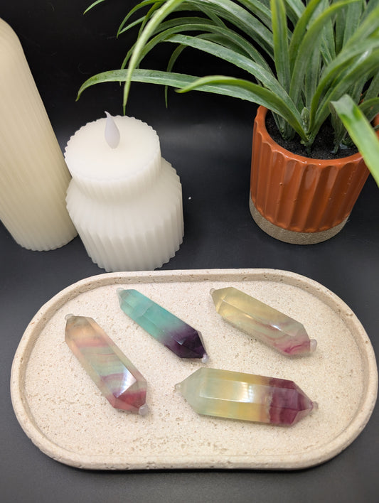 Fluorite Double Terminated Points in Greens, Yellows, Blues and Purple!