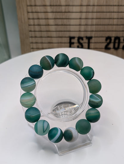 Gobi Agate 14mm Beaded Bracelet - Bright Green (Dyed)