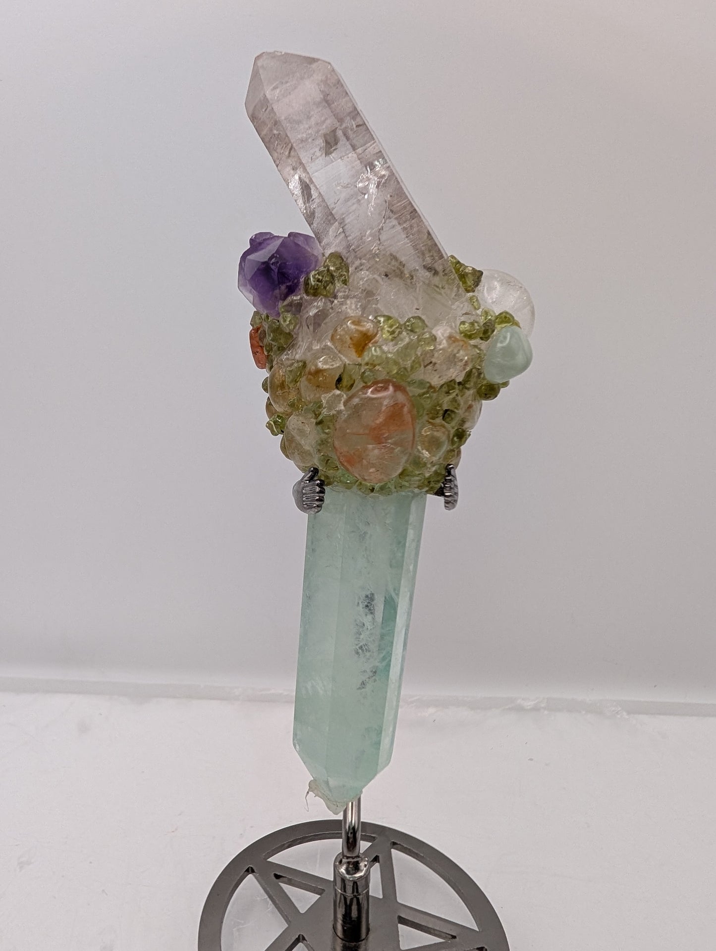 Fluorite Wands With Quartz Clusters Adorned with Beautiful Tumbled Gem Stones