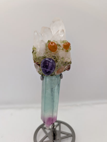 Fluorite Wands With Quartz Clusters Adorned with Beautiful Tumbled Gem Stones