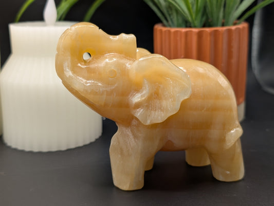 Honey Calcite Elephant Carving