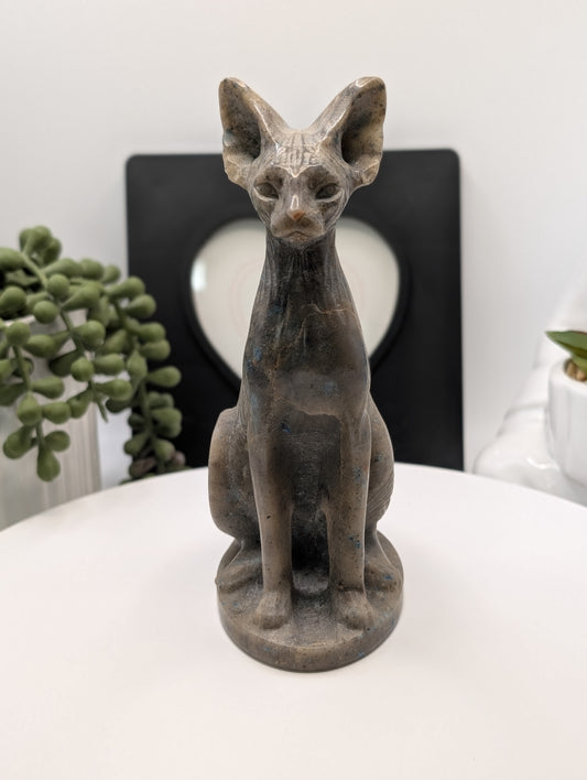 Large K2 Stone Sphynx Cat Carving - Statement Piece!