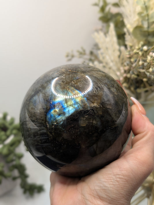 HUGE Blue & Gold Flashy Labradorite Sphere