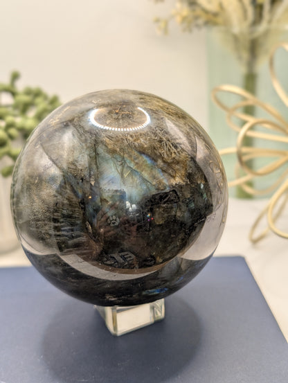 HUGE Blue & Gold Flashy Labradorite Sphere