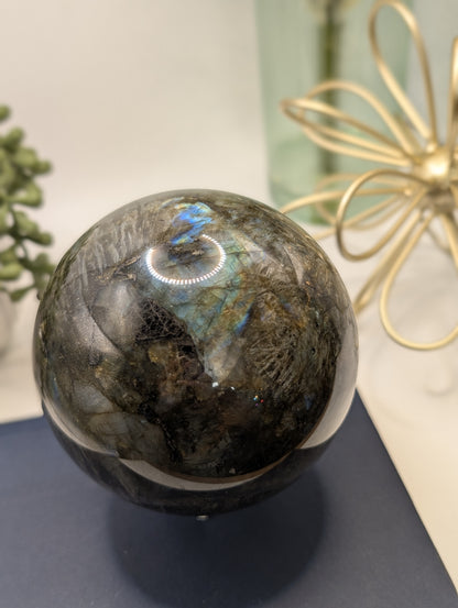 HUGE Blue & Gold Flashy Labradorite Sphere