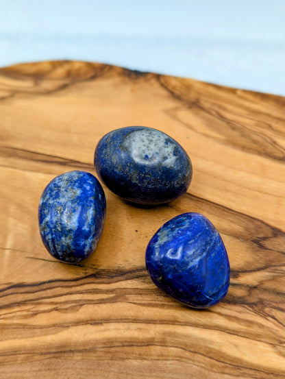 Polished Lapis Lazuli tumble stones with deep blue coloring, white Calcite and Pyrite inclusions