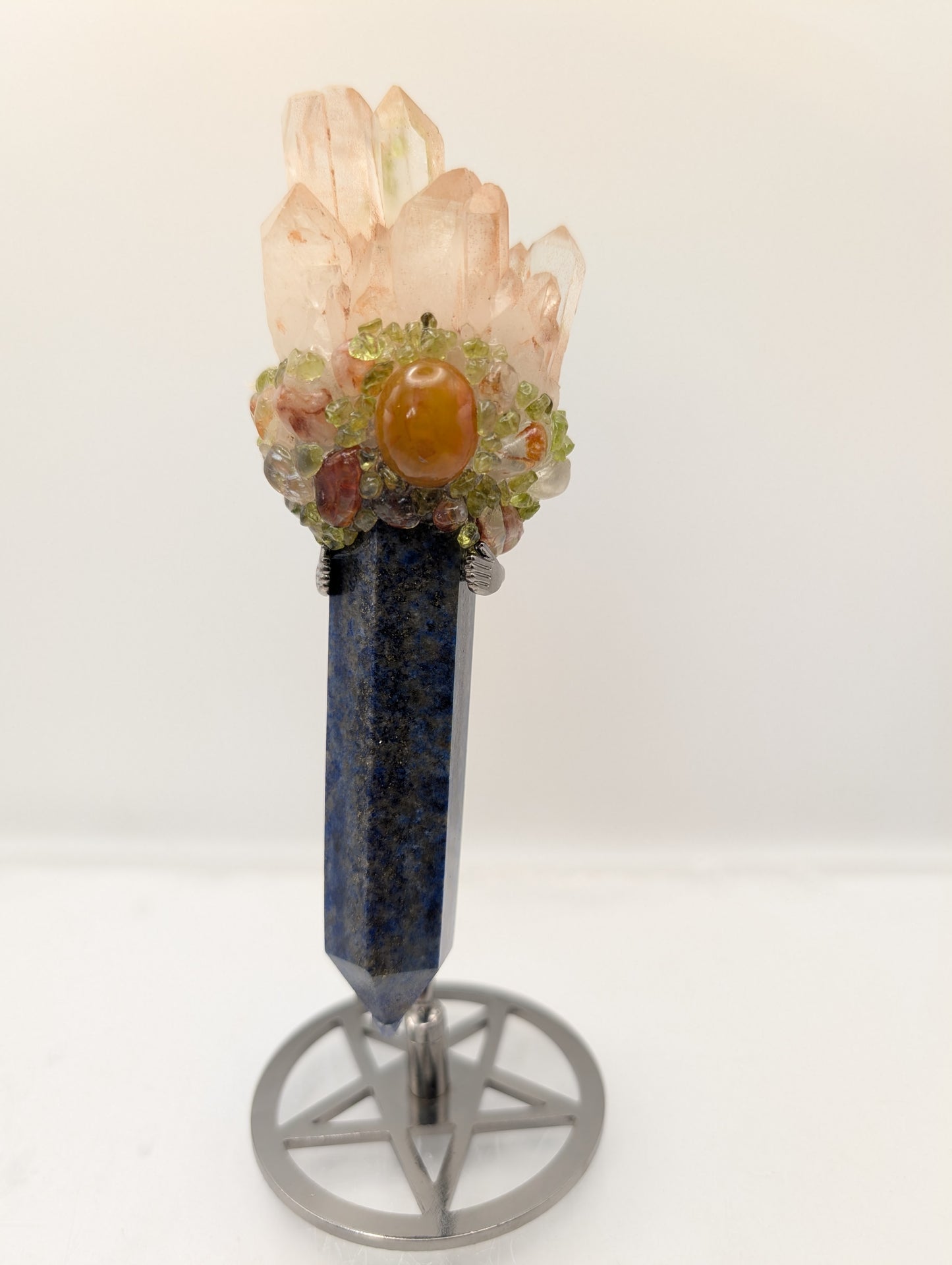 Lapis Lazuli Wands With Quartz Clusters & Adorned With Beautiful Gem Stone Tumbles