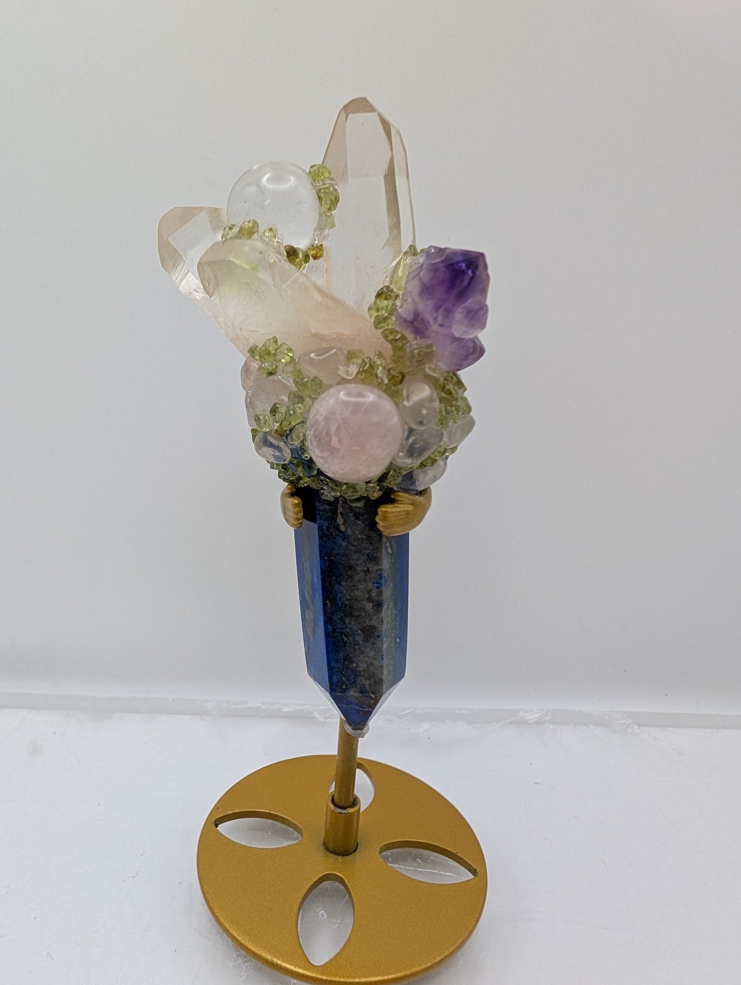 Lapis Lazuli Wands With Quartz Clusters & Adorned With Beautiful Gem Stone Tumbles
