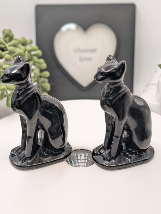 Black Obsidian Sphynx Cat Carving
