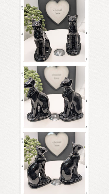 Black Obsidian Sphynx Cat Carving
