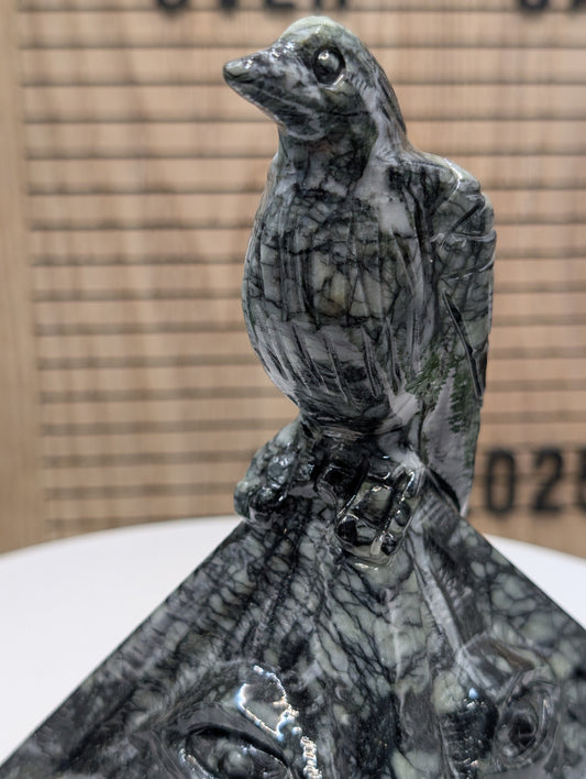 Pinolite Jasper Raven Sculpture