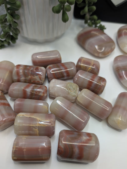 Pink Banded Onyx "Barrel Shaped" Tumbles - High Quality Stones from Pakistan - Extremely Rare Shape!
