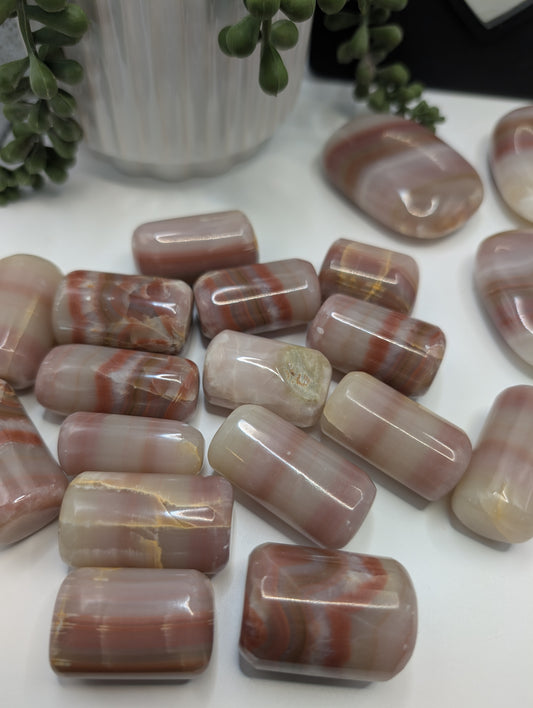 Pink Banded Onyx "Barrel Shaped" Tumbles - High Quality Stones from Pakistan - Extremely Rare Shape!