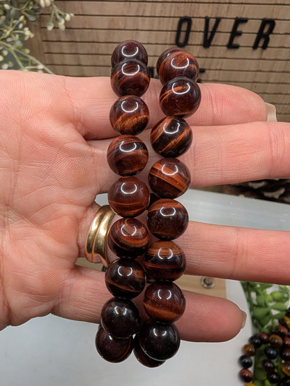 Red Tigers Eye 8 & 10mm Beaded Bracelet
