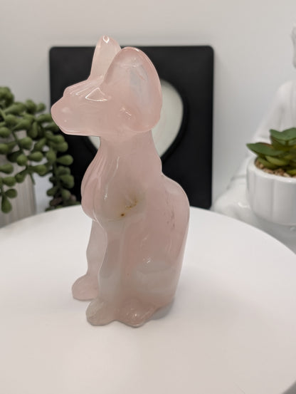 Large Rose Quartz Sphynx Cat Carving - Statement Piece!