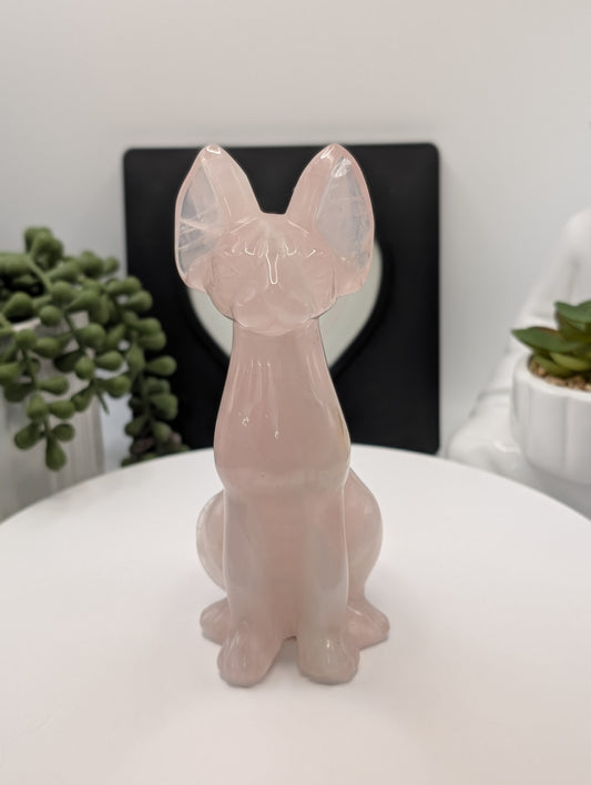 Large Rose Quartz Sphynx Cat Carving - Statement Piece!