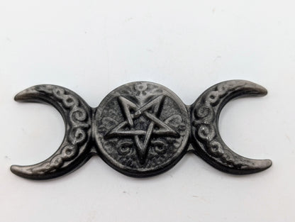 Silver or Golden Sheen Obsidian - Triple Moon with Pentagram Carving