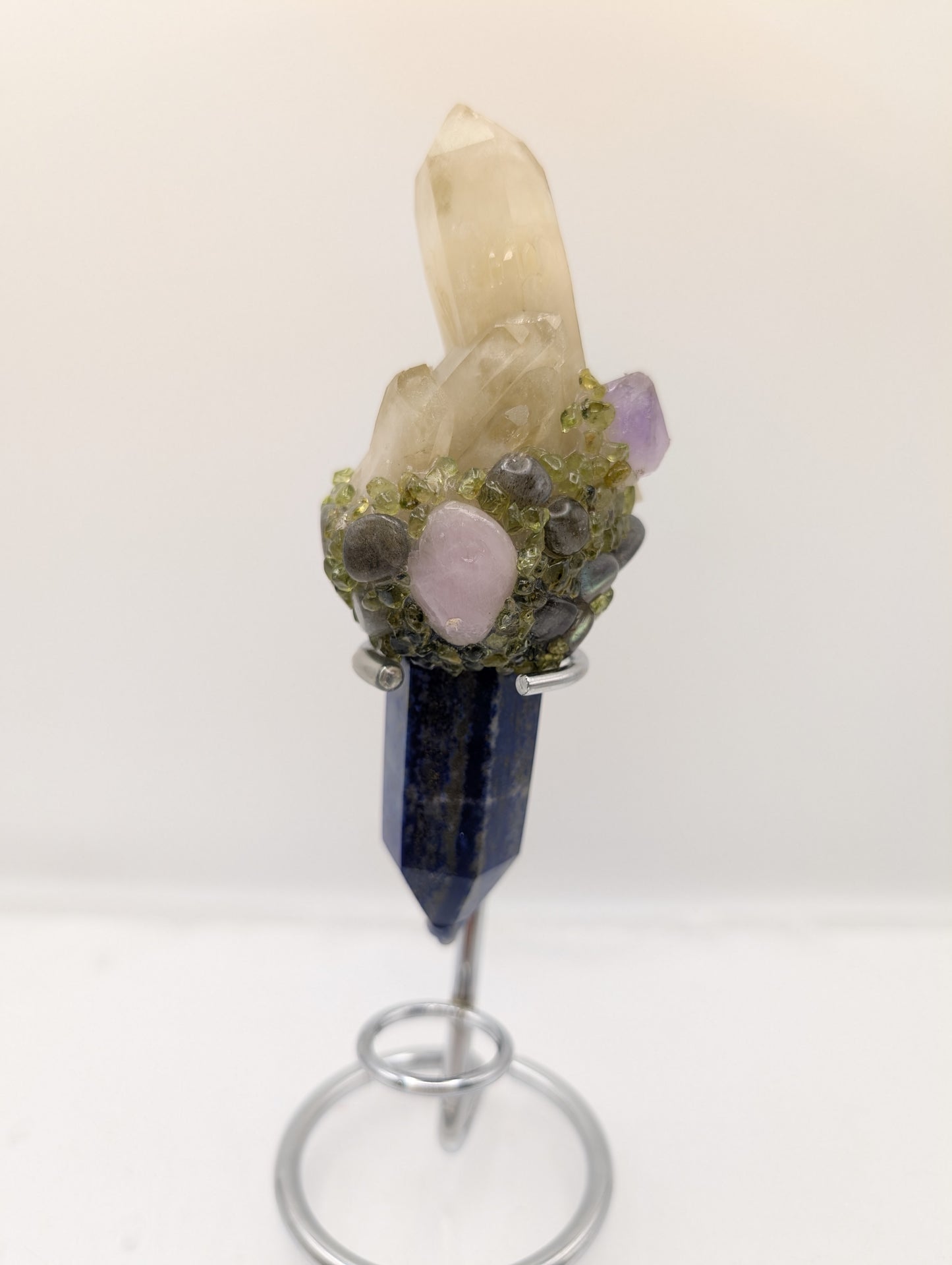Lapis Lazuli Wands With Quartz Clusters & Adorned With Beautiful Gem Stone Tumbles