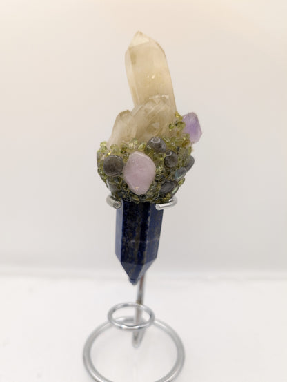 Lapis Lazuli Wands With Quartz Clusters & Adorned With Beautiful Gem Stone Tumbles