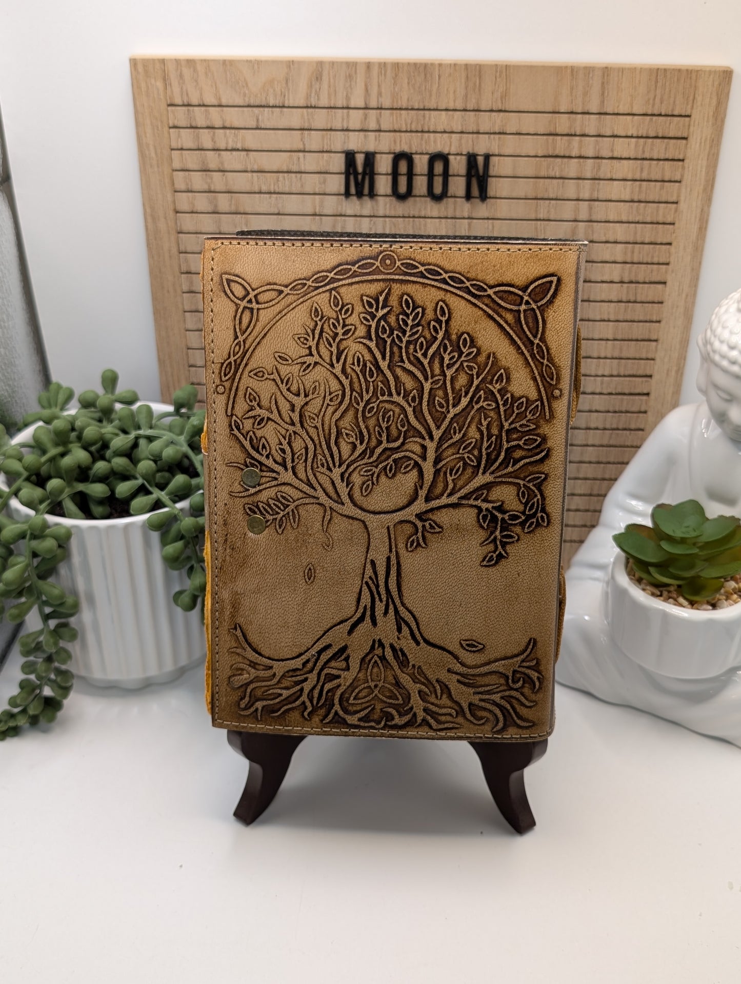 Tree of Life Handmade Leather Journal - Adorned with 7 Chakra Stones!
