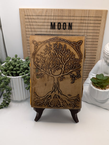 Tree of Life Handmade Leather Journal - Adorned with 7 Chakra Stones!