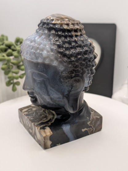 Volcano Agate Buddha Bust Carving - Huge Statement Piece! Excellent UV Reaction!