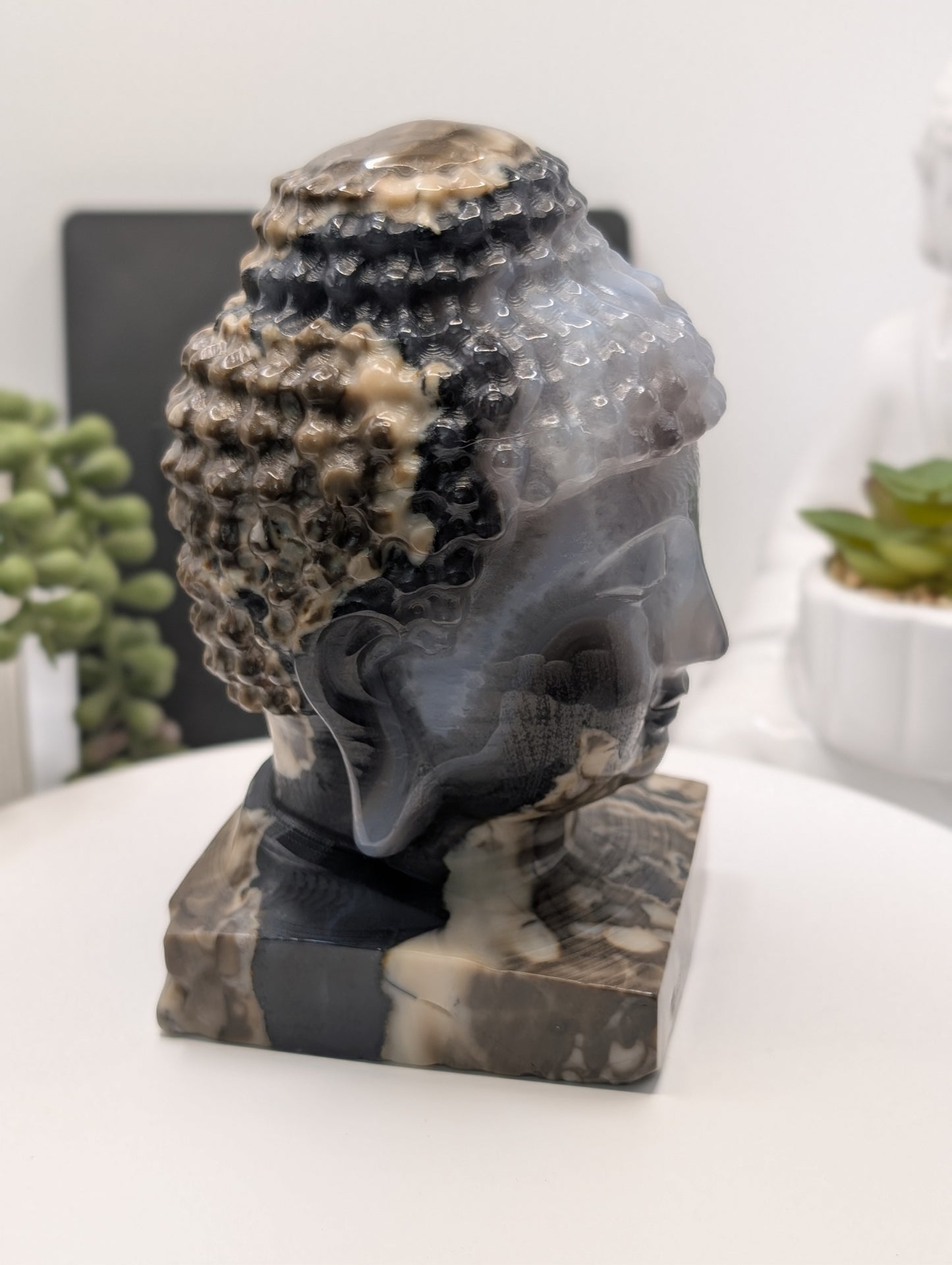 Volcano Agate Buddha Bust Carving - Huge Statement Piece! Excellent UV Reaction!