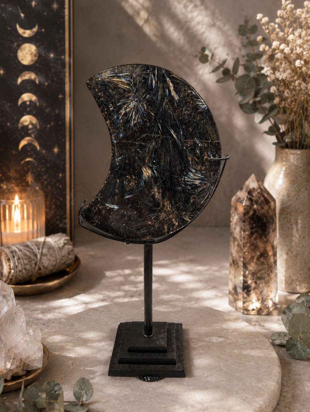 Astrophyllite Crescent Moon on Stand