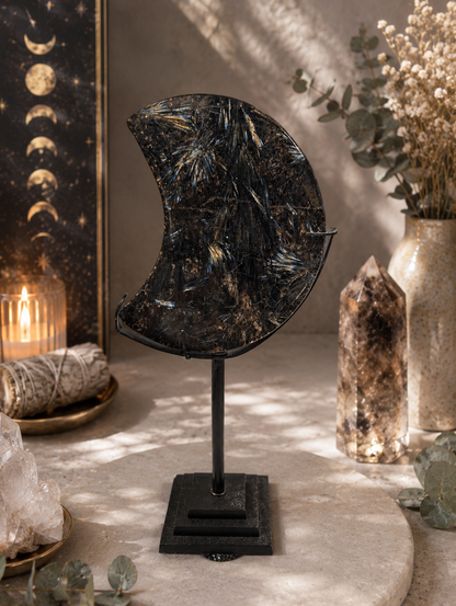 Astrophyllite Crescent Moon on Stand
